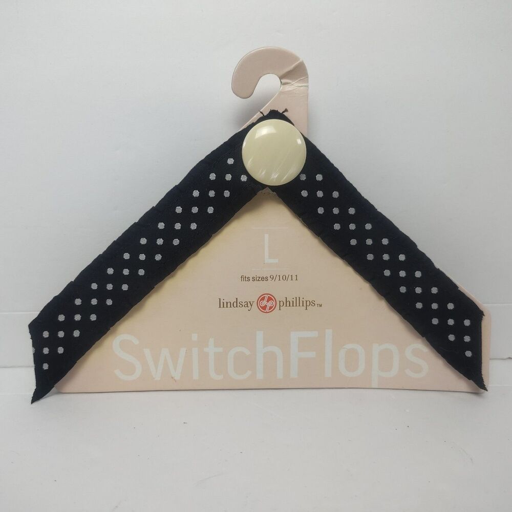 Lindsay Phillips SwitchFlops L (9/10/11) Black Silver Polka Laura Shoe Straps